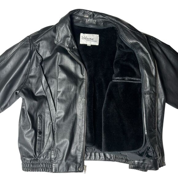 Wilsons Men Black Leather Bomber Biker Jacket Insulated Zip Out lining Size 48 - Picture 6 of 10